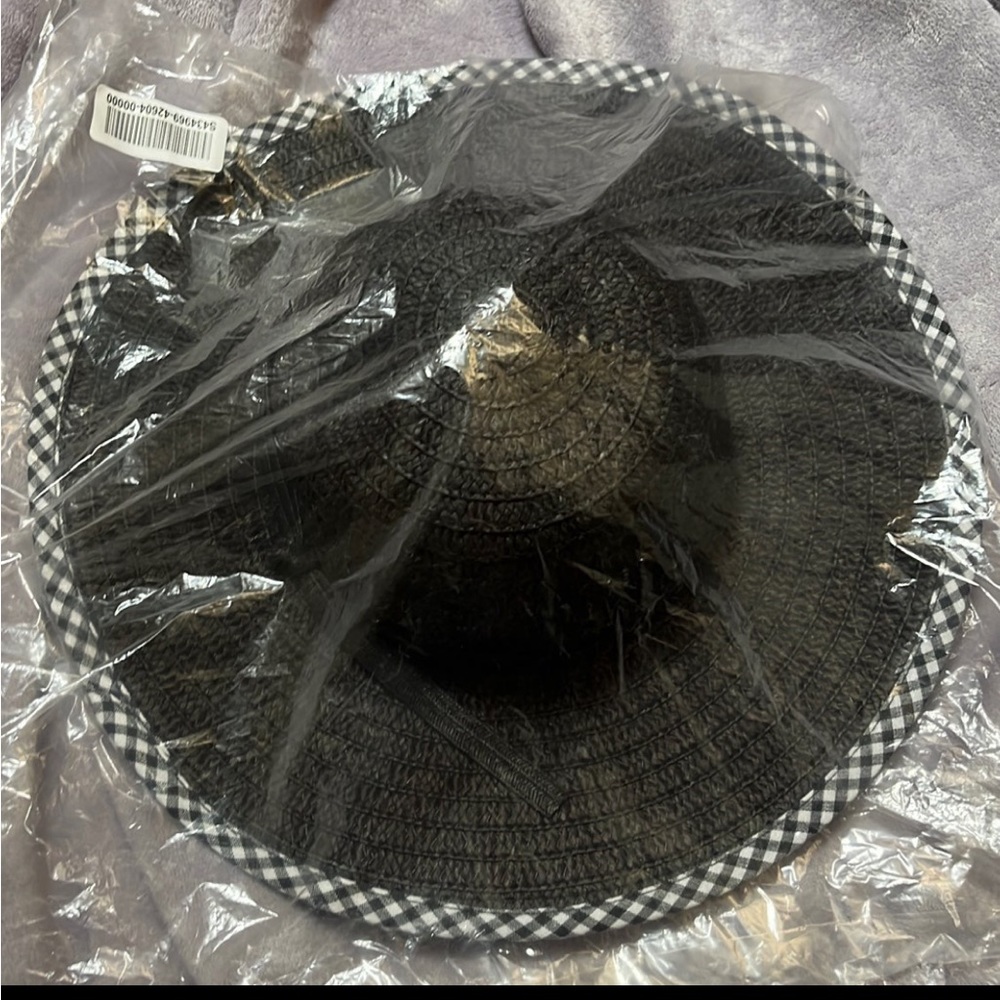 Black and White Checkered/Straw Hat One Size Fits Most
